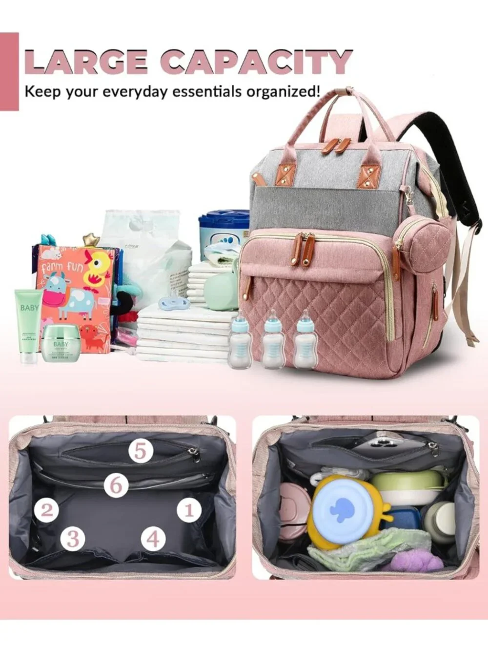 Stylish Diaper Bag Backpack with Changing Station, Waterproof, 18 Pockets, USB